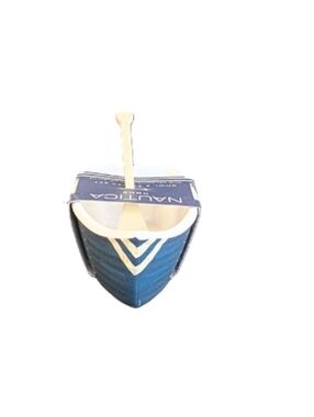 Nautica White Boat Dish with Blue Branded Band and Cream Spoon